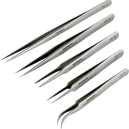 TOWOT Precision Tweezers, 5 PCS Stainless Steel, N