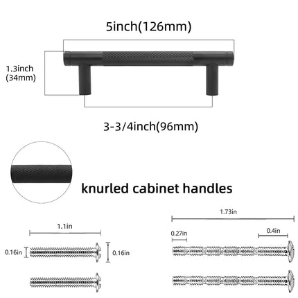 POVEFONK 10 Pack 3-3/4 inch(96mm) Matte Black Kitchen Cabinet Handles Knurled Cabinet Pulls Black Drawer Pulls Kitchen Hardware