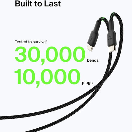 Belkin BoostCharge Braided USB C charger cable, USB-C to USB-A cable, USB type C charging cable for iPhone 16, 15, Samsung Galaxy S24, S23, Pixel, iPad, MacBook, Nintendo Switch and more - 2m, Black