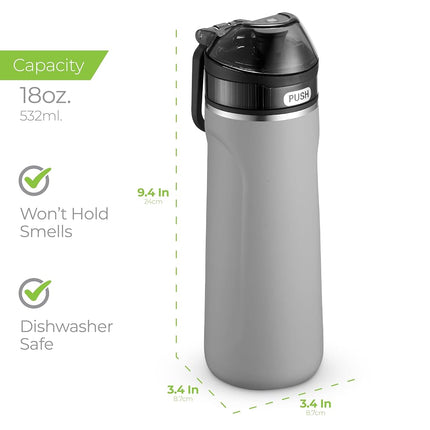 SipX™ Triple-Insulated Stainless Steel Water Bottle - 18oz. With Straw Lid, BPA-Free Reusable Insulated Water Bottle Keeps Cold For 12 Hours, Metal Water Bottle Made Of Sustainable Material For Hiking