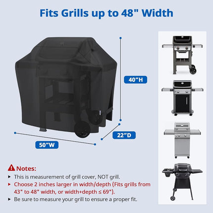 SunPatio BBQ Grill Cover 50 Inch, Outdoor Heavy Duty Waterproof Barbecue Gas Grill Cover, UV and Fade Resistant, All Weather Protection for Weber Char-Broil Nexgrill Grills and More, Black