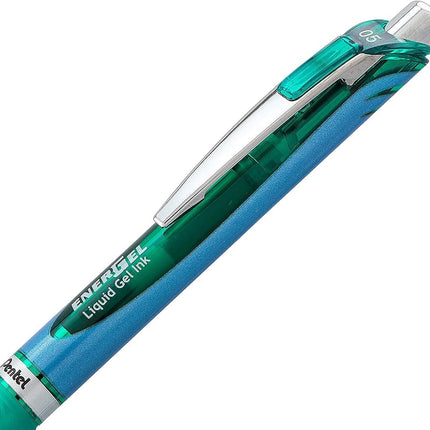Bolígrafo de Tinta Gel Retráctil Pentel EnerGel RTX, (0.5 mm), Punta de Aguja, Punto Fino, Verde, Paquete de 2 (BLN75BP2D)