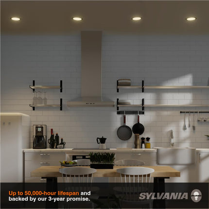 SYLVANIA 4" Slim Microdisk Downlight, 10W, 5 CCT Select (2700K - 5000K), 700 LMS, 90 CRI, Dimmable, Wet-Rated, White - 6 Pack (61189)