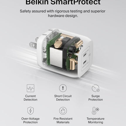 Belkin BoostCharge Pro 65W Dual USB-C GaN Wall Charger Multi-Port Charger with 2X USB-C PD 3.0 Fast Charging Port for MacBook, iPhone, iPad, Galaxy, Google Pixel and More