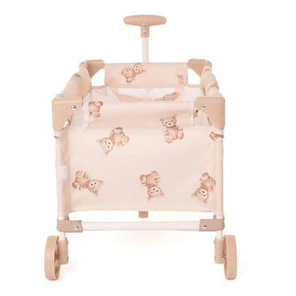 Roma Teddy Toy Wagon with Adjustable Handle, Cute Cream and Teddy Pattern, Kids Toys Baby Doll Pram, Lightweight Foldable Seat for Dolls Up to 42cm, Indoor/Outdoor Play, Ages 3+