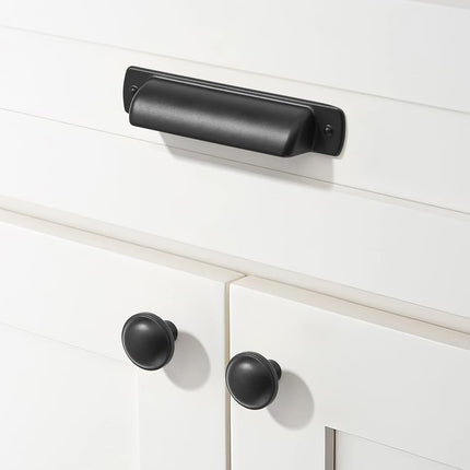 khtumeware 20 Pack Drawer Pulls - 1-1/4 Inch Matte Black Cabinet Knobs - Solid Round Dresser Drawer Knobs - Simple Cabinet Hardware