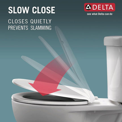 Delta Faucet Morgan Round Front Slow-Close White Toilet Seat with Non-Slip Seat Bumpers, White 801903-WH
