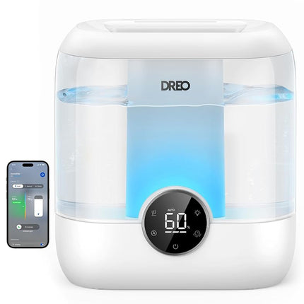 DREO Smart Humidifiers for Bedroom, 6L Top Fill Supersized Cool Mist Humidifier for Large Room, 60 Hour Runtime, Quiet Ultrasonic Humidifiers for Plants, Baby, Indoor, Home, Night Light, White