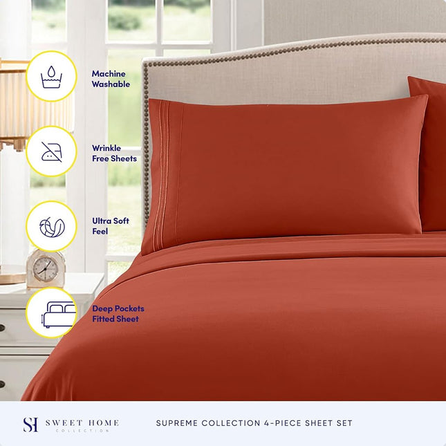 Full Size Sheet Sets - Breathable Luxury Sheets with Full Elastic & Secure Corner Straps Built in - 1800 Supreme Collection Extra Soft Deep Pocket Bedding Set, Sheet Set, Full, Rust