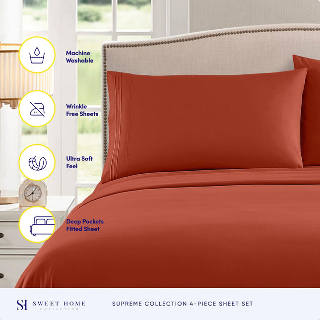 Full Size Sheet Sets - Breathable Luxury Sheets with Full Elastic & Secure Corner Straps Built in - 1800 Supreme Collection Extra Soft Deep Pocket Bedding Set, Sheet Set, Full, Rust