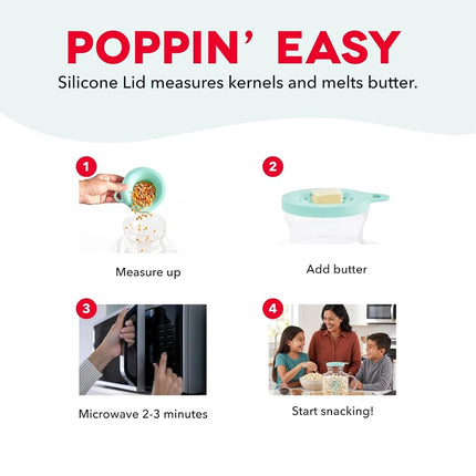 Machine à Popcorn Micro-ondes Dash - Pour une Préparation Pratique avec Couvercle en Silicone Faisant Fondre le Beurre - Facile à Utiliser & Nettoyage Rapide - Aqua
