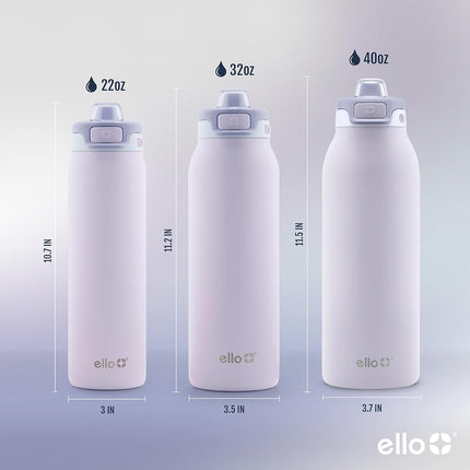 Ello Pop 32oz Stainless Steel Water Bottle with Quick Fill, Double Walled & Vacuum Insulated, Leak Proof Locking Lid, Sip & Chug, BPA Free, Aurora