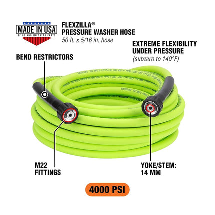 Flexzilla HFZPW40550M-E 4000 PSI, 50' Pressure Washer Hose, ZillaGreen, 5/16 in. x 50 ft