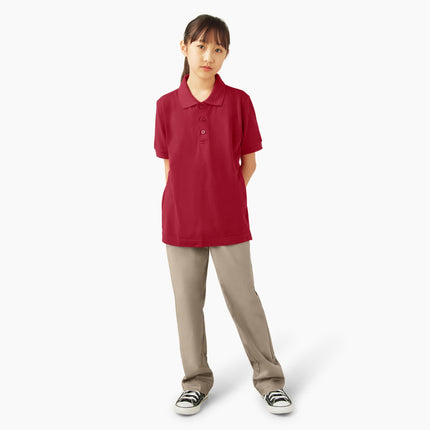 Dickies Boys' Short Sleeve Pique Polo, English Red, X-Small
