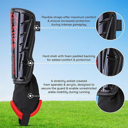 Vizari Malaga Soccer Shin Guards for Kids | Youth Soccer Gear for Boys Girls | Protective Soccer Equipment | Adjustable Straps