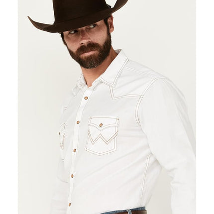Wrangler Men's Retro Two Pocket Long Sleeve Snap Shirt, White, Large