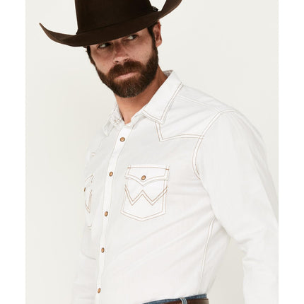 Wrangler Men's Retro Two Pocket Long Sleeve Snap Shirt, White, XXL