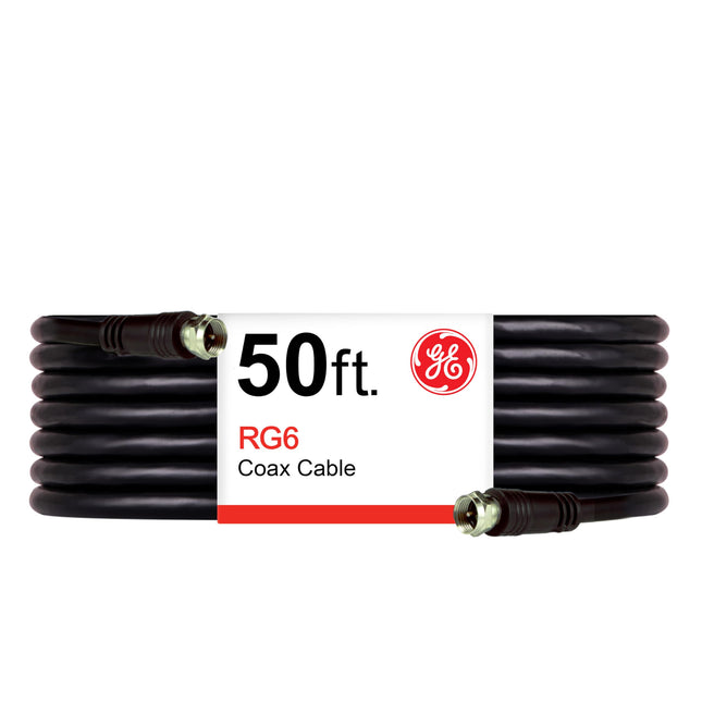GE RG6 Coax Cable, 50ft, F-Type Connectors, Screw-