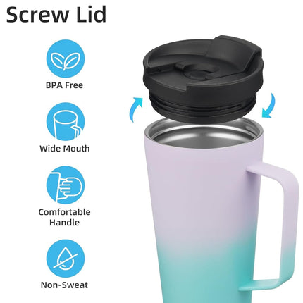 Konokyo Insulated Tumbler with Handle and Straw, 18 OZ Travel Coffee Mug Stainless Steel Cup Metal Water Bottle,Oasis