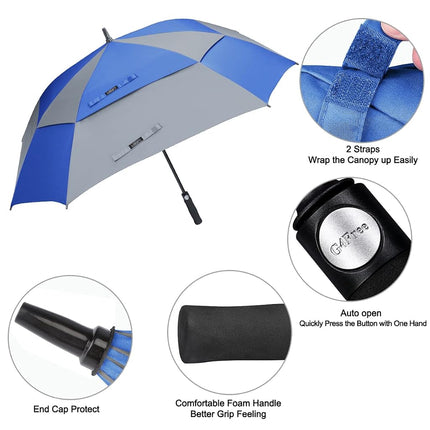 G4Free Extra Large Golf Umbrella 62/68 inch Vented Square Umbrella Windproof Auto Open Double Canopy Oversized Stick Umbrella