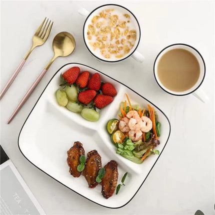 OnePine Porcelain Healthy Eating Plate, Diet Dinner Plate with 3 Compartment, Portion Control Plates for Adults Weight Loss