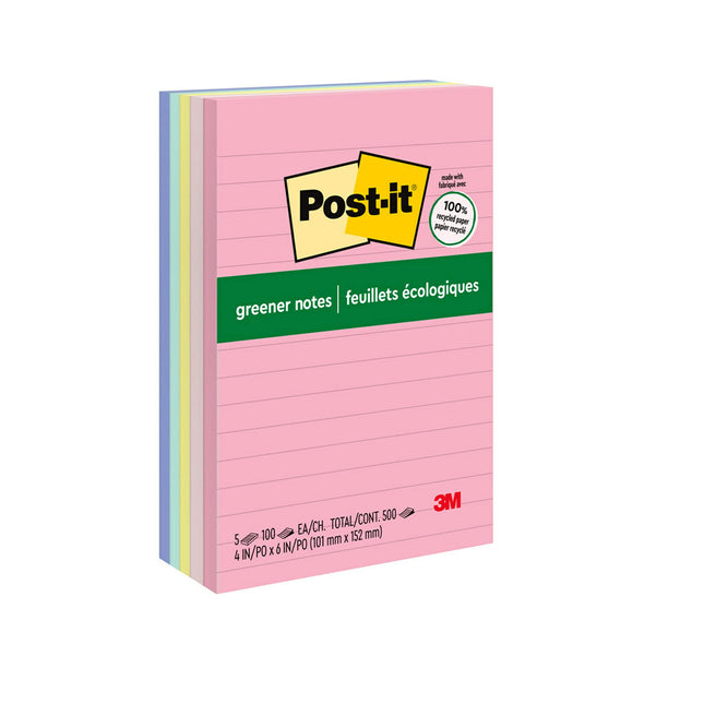 Post-it Greener Notes, 4x6 in, 5 Pads, America's #