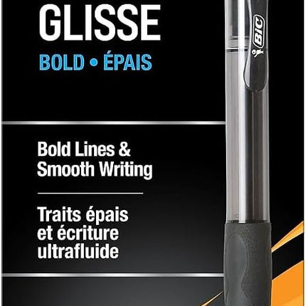 BIC® - Bolígrafo retráctil Velocity, tinta negra, trazo grueso, docena - Se vende por 1 docena - Agarre extra ancho, contorneado y recubierto de goma.
