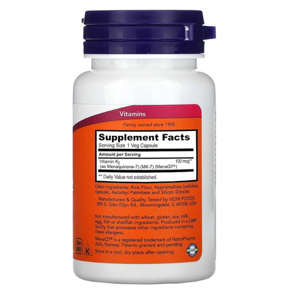 Now Foods Vitamin K-2 (MK7) Veg Capsules, 100 mcg, 60 Count, Pack of 2