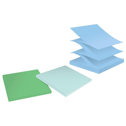 Post-it 100% Recycled Paper Super Sticky Pop-up Notes, 2X The Sticking Power, 3x3 in, 6 Pads, 70 Sheets/Pad, Oasis Collection (R330R-6SST)