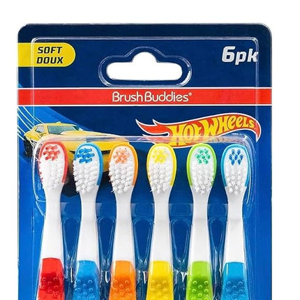Brush Buddies 6-Pack Hot Wheels Toothbrush for Kids, Soft Bristle, Ages 2-4, Multicolor