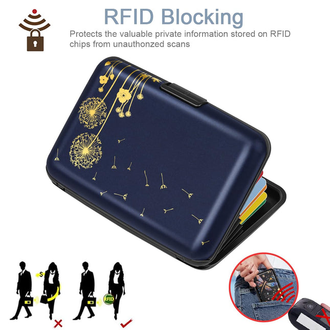 Porte-cartes Mini pour Femme ou Homme, Étui Rigide Fin Bloquant RFID, Étui Porte-Badge, Portefeuille de Voyage, Pissenlit, S