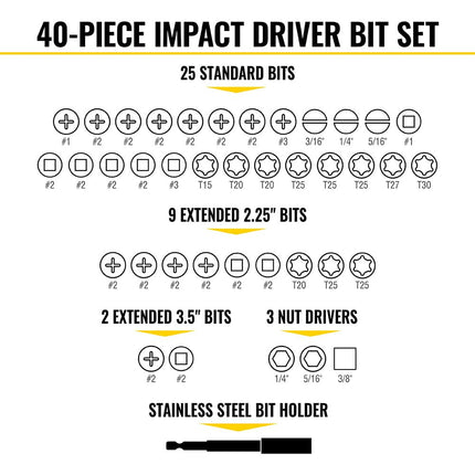 Klein Tools 33801 Impact Driver Bit Set with Proflex, S2 Steel Phillips, Slotted, Square, TORX Bits with Case, MODbox Compatible, 40-Piece