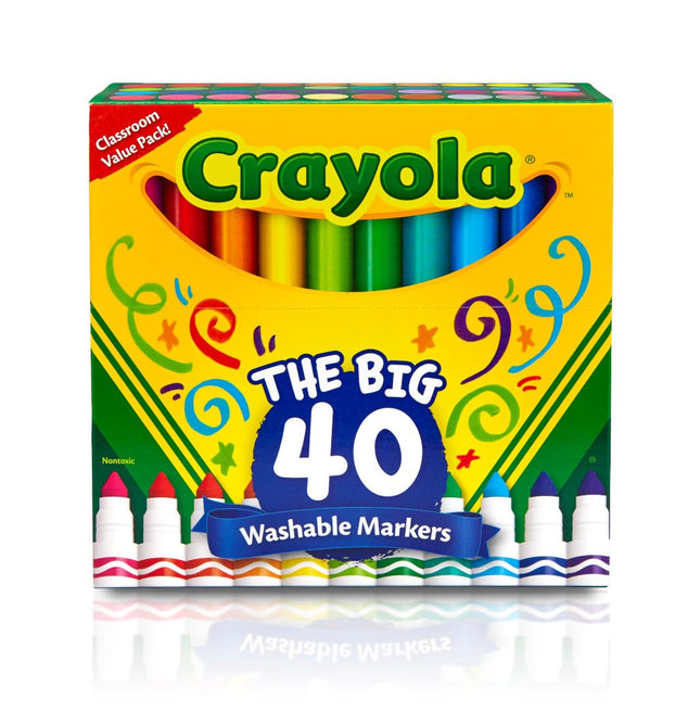 Rotuladores de línea ancha lavables ultra limpios Crayola, 40 colores clásicos Crayola, herramientas de arte no tóxicas para niños y niños pequeños, gran variedad de colores atrevidos y vibrantes, ideales para aulas