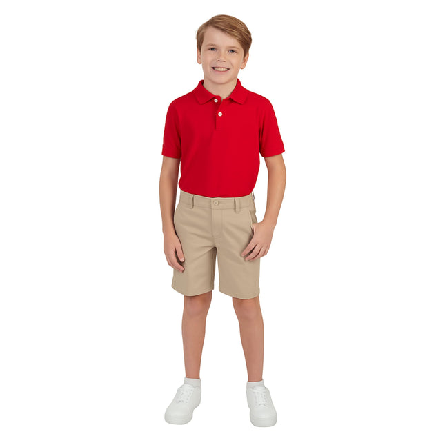 French Toast Boys' Short Sleeve Pique Polo Uniform Shirt, Red, 10-12