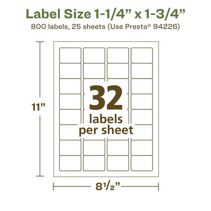 Avery EcoFriendly Matte White Recycled Rectangle Labels, 1.25" x 1.75", Matte White Labels, Permanent Label Adhesive, Laser/Inkjet, 800 Printable Labels