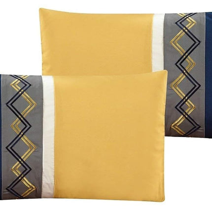 Chezmoi Collection Arden 7-Piece Modern Pleated Stripe Embroidered Zigzag Bedding Comforter Set (California King, Navy/Gray/Yellow/White)