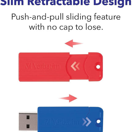 Verbatim 16GB Pinstripe USB 3.0 Flash Drive Retractable - 5 Pack Multicolor (Green, Blue, Red, Purple, Cyan)