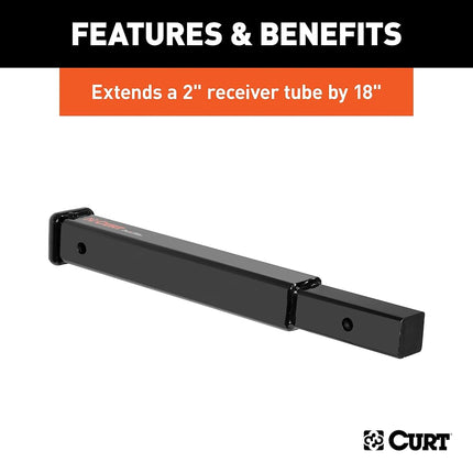 CURT 45796 18-Inch Long Trailer Hitch Extension for 2-Inch Receiver, 3,500 lbs, Black