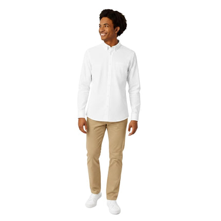French Toast Men's Long Sleeve Dress Shirt with Expandable Collar, White, Large