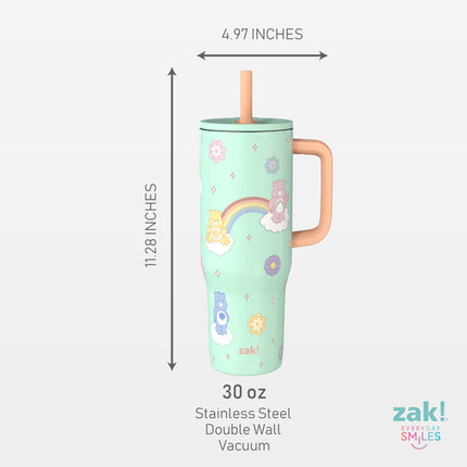 Vaso de viaje Sutton Care Bears de Zak Designs para llevar, de acero inoxidable de 887 ml con aislamiento al vacío, pajita de silicona y asa de transporte para bebidas frías (Care Bears)