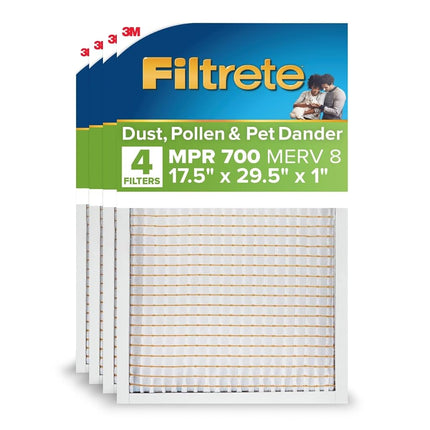Filtro de aire Filtrete de 17.5X29.5X1, MPR 700, MERV 8, para la reducción de polvo, polen y caspa de mascotas para una vida limpia, filtros de aire plisados de 1 pulgada para 3 meses, 4 filtros