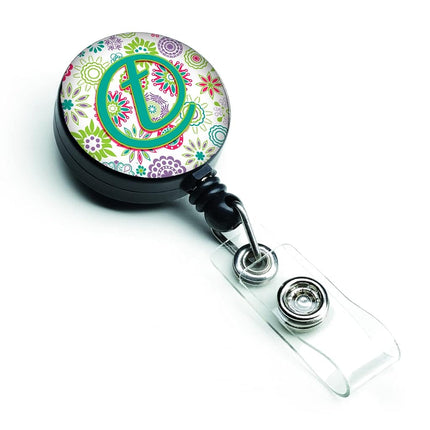 Caroline's Treasures Letter T Flowers Pink Teal Green Initial Retractable Badge Reel, Multicolor (CJ2011-TBR)