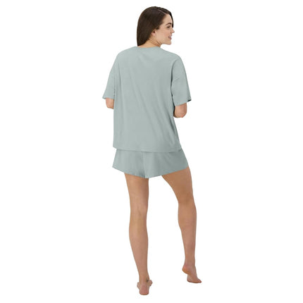 Hanes Women's Originals SuperSoft Comfywear 2 Piece Lounge Boxy T-Shirt & Sleep Shorts Loungewear Set, Soft Celadon/Soft Celadon, M