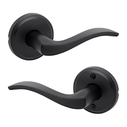 Kwikset Sedona Interior Passage Door Handle, Lever for Closet and Hallway Doors, Reversible Non-Locking Handle Lever, Matte Black, with Microban Protection
