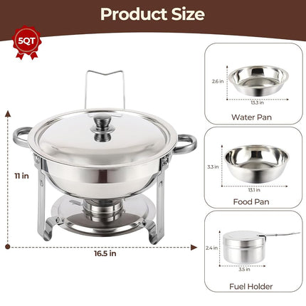 Elegant Silver Chafing Dishes for Buffet 4 Pack, 5QT Stainless Steel Food Warmers - Secure Packaging, Easy Assembly & Smooth Edges for Safe Serving at Parties, Catering, Weddings