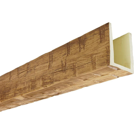 Heritage Timber Reclaimed Axed Cut Faux Wood Beam, 3-Sided (U-Beam), 3 1/2"W x 3 1/2" H x 72" L, Warm Caramel Finish