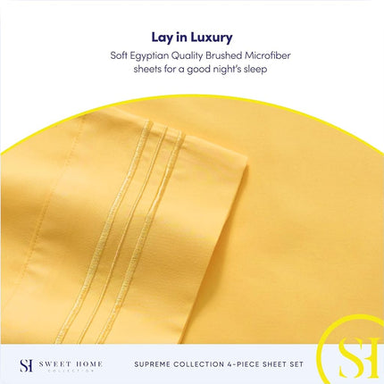 California King Sheet Sets - Breathable Luxury Sheets with Full Elastic & Secure Corner Straps Built In - 1800 Supreme Collection Cal King Deep Pocket Bedding Set, Sheet Set, California King, Yellow