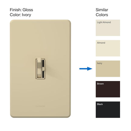 Lutron TGCL-153PH-IV Toggler CFL/LED Single-Pole/3-Way Toggler Dimmer, Ivory