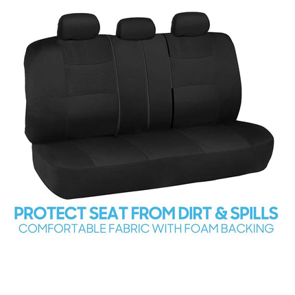 BDK PolyPro Fundas para Asientos de Coche Negras Juego Completo con Alfombrillas de Moqueta a Juego - Fundas de Asientos de Automoción para Coches Camionetas SUV - Incluye Funda para Asiento Trasero Abatible - Accesorios Interiores para Coche