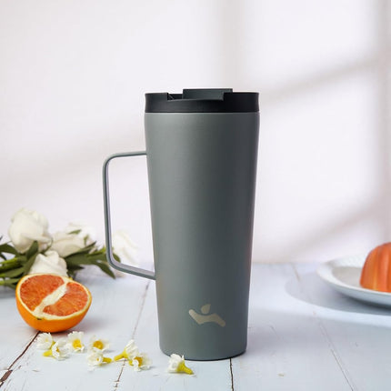 Konokyo Insulated Tumbler with Handle and Straw, 26 OZ Travel Coffee Mug Stainless Steel Cup Metal Water Bottle,Grey